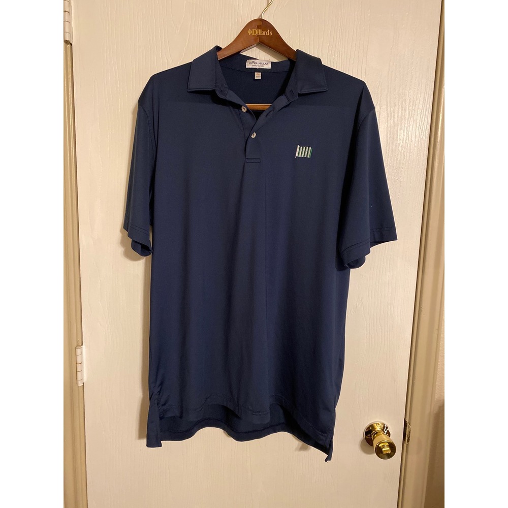 Peter Millar Summer Comfort Mens Navy Blue Performance Golf Polo Shirt L 0671